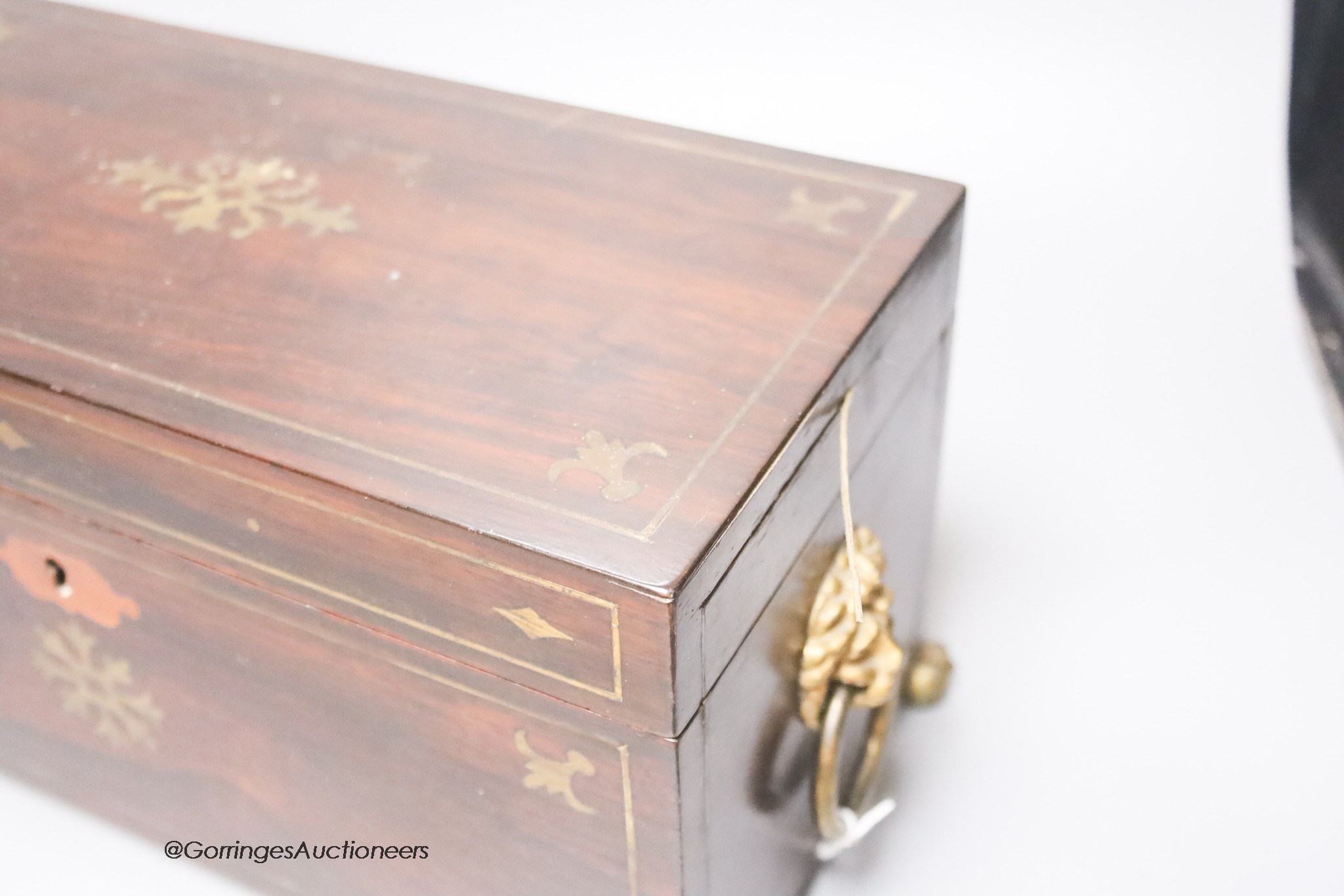 A Regency brass inlaid rosewood tea caddy, height 18cm